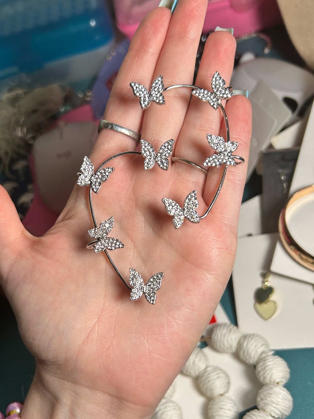 Silver Butterfly Crystal Ear Cuffs - Picture 2 of 2